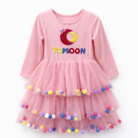 Long Sleeves Pompom Tutu Dress