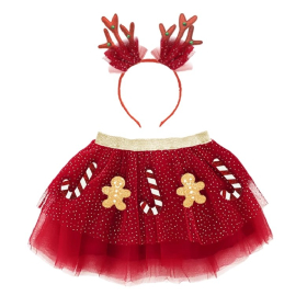 Christmas Tutu Skirt & Reindeer Antler Headband Set