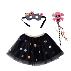 Halloween Skull Tutu Skirt, Mask & Magic Wand Set