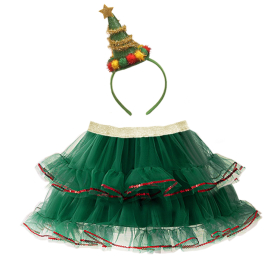 Christmas Tree Tiered Tutu Skirt & Christmas Tree Headband Set