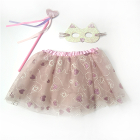 Heart Print Tutu Skirt, Cat Mask & Heart Wand Set