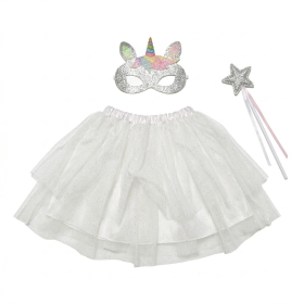 White Glitter Tutu Skirt, Unicorn Mask & Star Wand Set