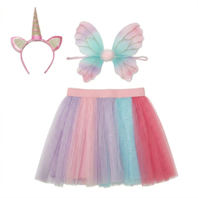 Rainbow Unicorn Tutu Skirt, Unicorn Headband & Butterfly Wings Set