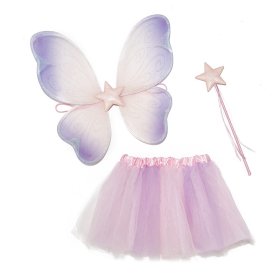 Pink Purple Gradient Fairy Tutu Skirt, Butterfly Wings & Star Wand Set