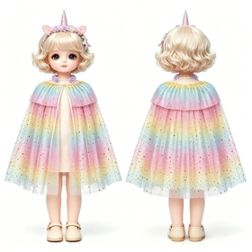 Rainbow Star Tulle Unicorn Cape for Dolls