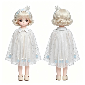 Snow Princess Glitter Tulle Cape for Dolls