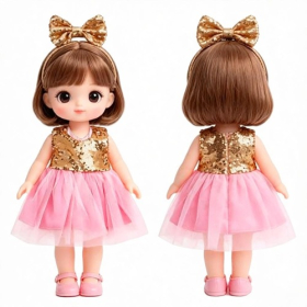 Gold Sequin Pink Tulle Tutu Doll Costume Set