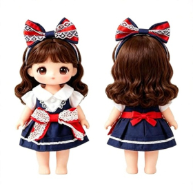 Navy Lace Bow Lolita Style Doll Costume Set