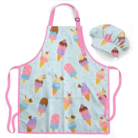 Light Blue Ice Cream Apron & Chef Hat Set