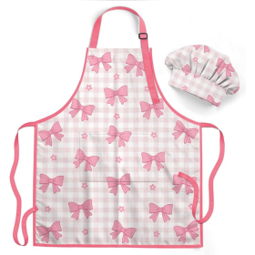 Pink Gingham Bow Apron & Chef Hat Set