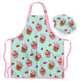 Cupcake & Cherry Apron with Matching Chef Hat Set