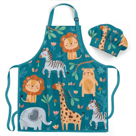 Jungle Wild Animal Apron with Matching Chef Hat Set