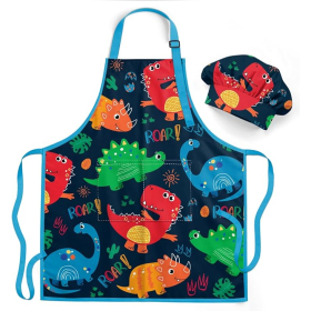 Cartoon Dinosaur Apron with Matching Chef Hat Set