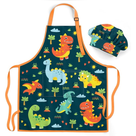 Cartoon Dinosaur Apron with Matching Chef Hat Set