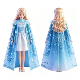 Ice Princess Blue Sequin Long Cape Doll Costume Set