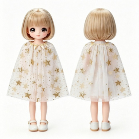 White Gold Star Tulle Cape Doll Costume Set