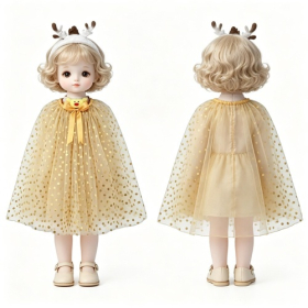 Gold Polka Dot Tulle Reindeer Doll Costume Set