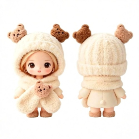 Cream Bear Plush Winter Doll Costume Set