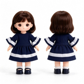 Navy White Stripe Flare Sleeve Doll Dress Costume Set