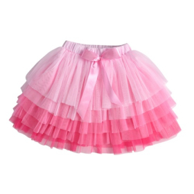 Gradient Pink Multi-Layer Ruffle Tulle Tutu Skirt with Satin Bow for Girls