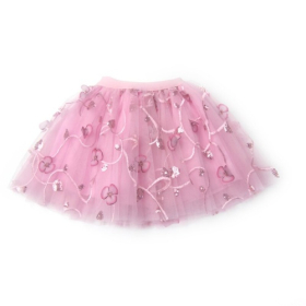 Pink Floral Applique Tulle Tutu Skirt for Girls