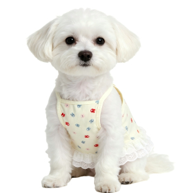 Cream Cartoon Bunny Pet Dog Cami Dress with Lace Hem