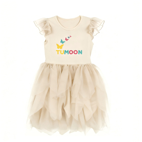 TUMOON Butterfly Print Ruffle Sleeve Tulle Tutu Dress For Girls