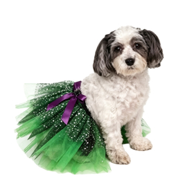 Green Glitter Pet Dog Tutu Skirt with Purple Bow