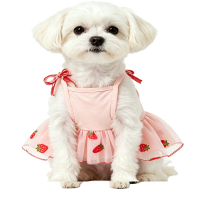 Light Pink Strawberry Embroidery Pet Dog Sling Tutu Dress