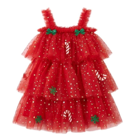 Red Christmas Candy Cane 3-Tier Tulle Girls Sling Dress
