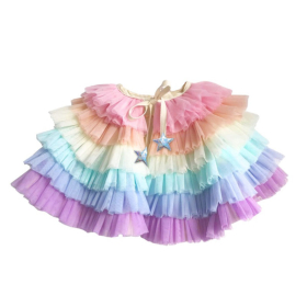 Rainbow Gradient Multi-Layer Tulle Kids Cape With Glitter Star Decor