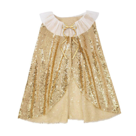 Gold Full Sequin White Ruffle Collar Kids Princess Cape Cloak