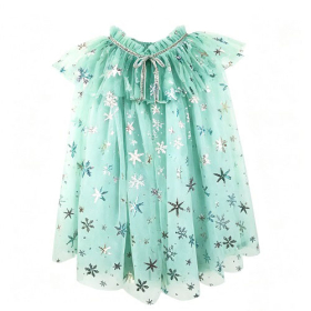 Mint Green Snowflake Sequin Tulle Kids Elsa Cape Cloak