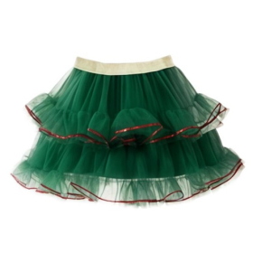 Green Tiered Tulle Tutu Skirt with Red Trim for Girls
