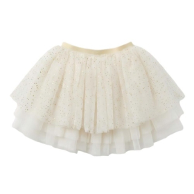 Cream Gold Glitter Dot Double-Layer Tulle Tutu Skirt for Girls