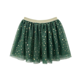 Dark Green Gold Star Print Tulle Tutu Skirt for Girls