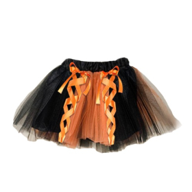 Black Orange Lace-Up Ribbon Tulle Tutu Skirt for Girls