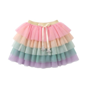 Pastel Rainbow Tiered Tulle Tutu Skirt with Star Bow for Girls