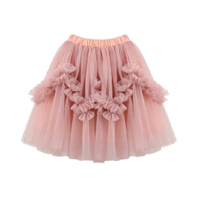 Dusty Pink 3D Flower Decor Tulle Tutu Skirt for Girls
