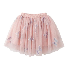 Pink Sequin‑Butterfly Embroidered Tulle Tutu Skirt
