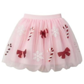 Pink Christmas Tulle Tutu Skirt with Candy Cane, Bow & Snowflake Appliques for Girls