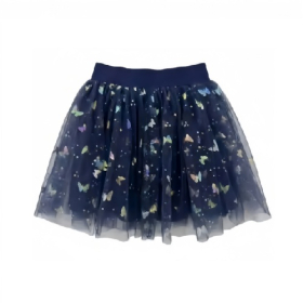 Girls Navy‑Blue Tulle Tutu Skirt with Colorful Butterfly & Star Print