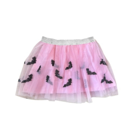Girls Pink Tulle Tutu Skirt with Black Sequin‑Bat Appliques