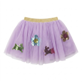 Girls Lavender‑Purple Tulle Tutu Skirt with Sequin Bunny & Flower Appliques