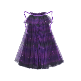 Gradient Purple Star & Moon Glitter Tulle Kids Cape With Purple Glitter Ribbon Waist Ties