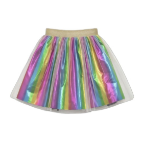 Girls Rainbow Metallic Satin Tutu Skirt with Tulle Overlay