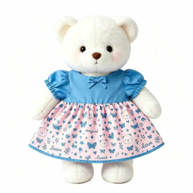 Blue Puff Sleeve Top with Pink Bear Butterfly Print Skirt Dress