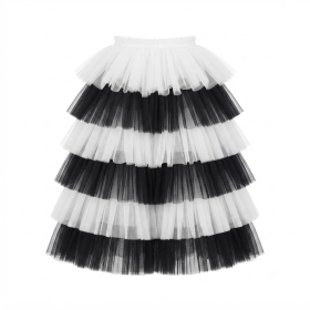 Black‑White Alternating Tiered Layered Tulle Fairy Cape