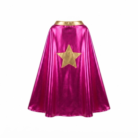 Metallic Fuchsia Kids Superhero Cape With Gold Star Appliqué