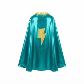 Metallic Teal Kids Superhero Cape With Gold Lightning‑Bolt Appliqué